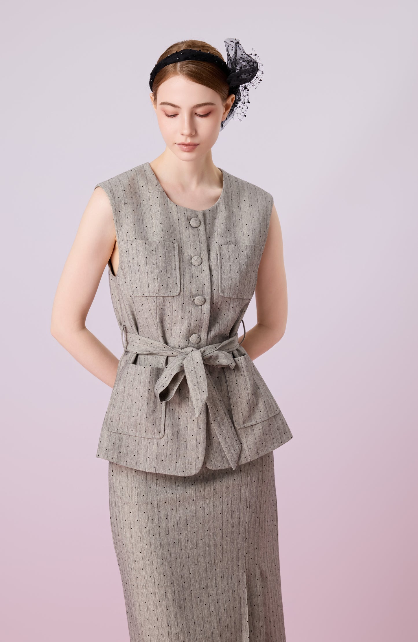 Jeanne Grey Front Tied Vest Jacket