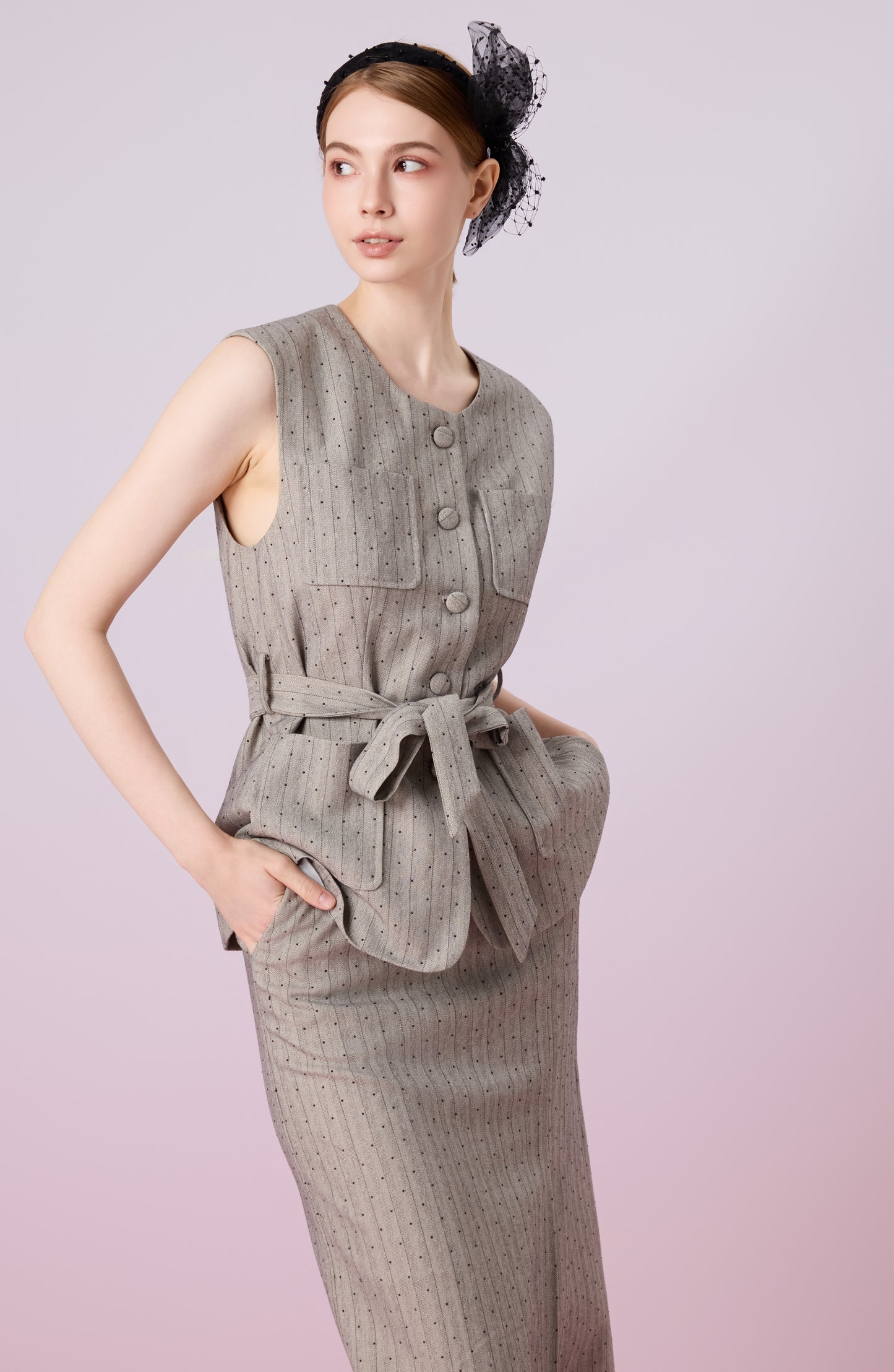 Jeanne Grey Front Tied Vest Jacket