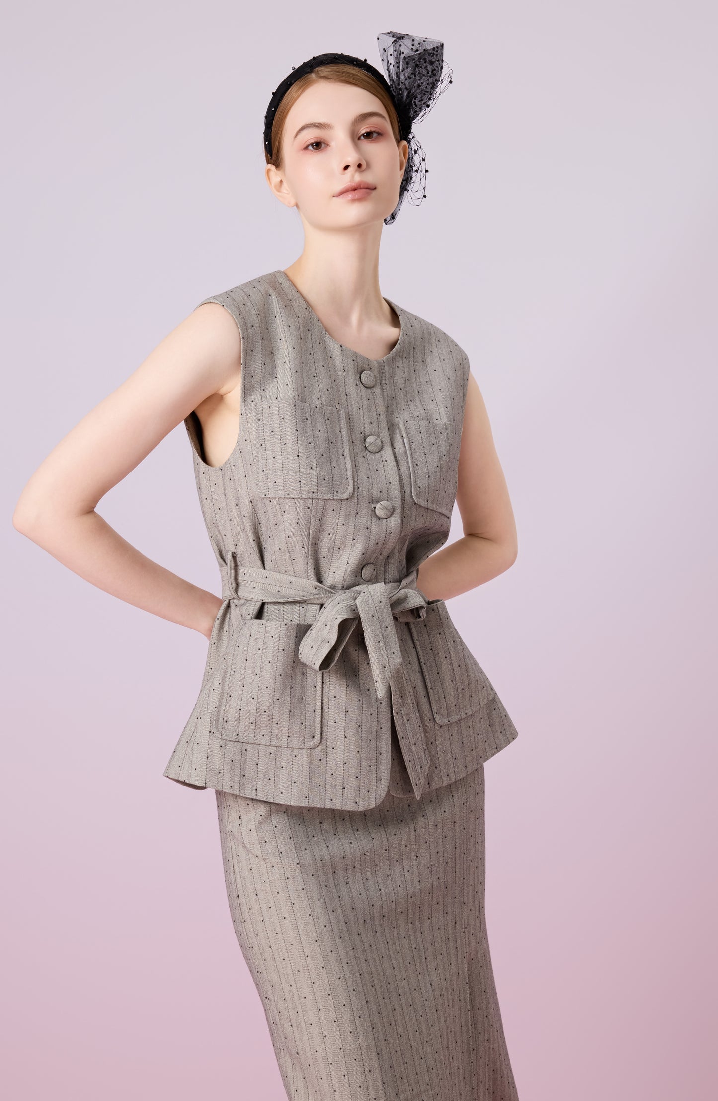 Jeanne Grey Front Tied Vest Jacket