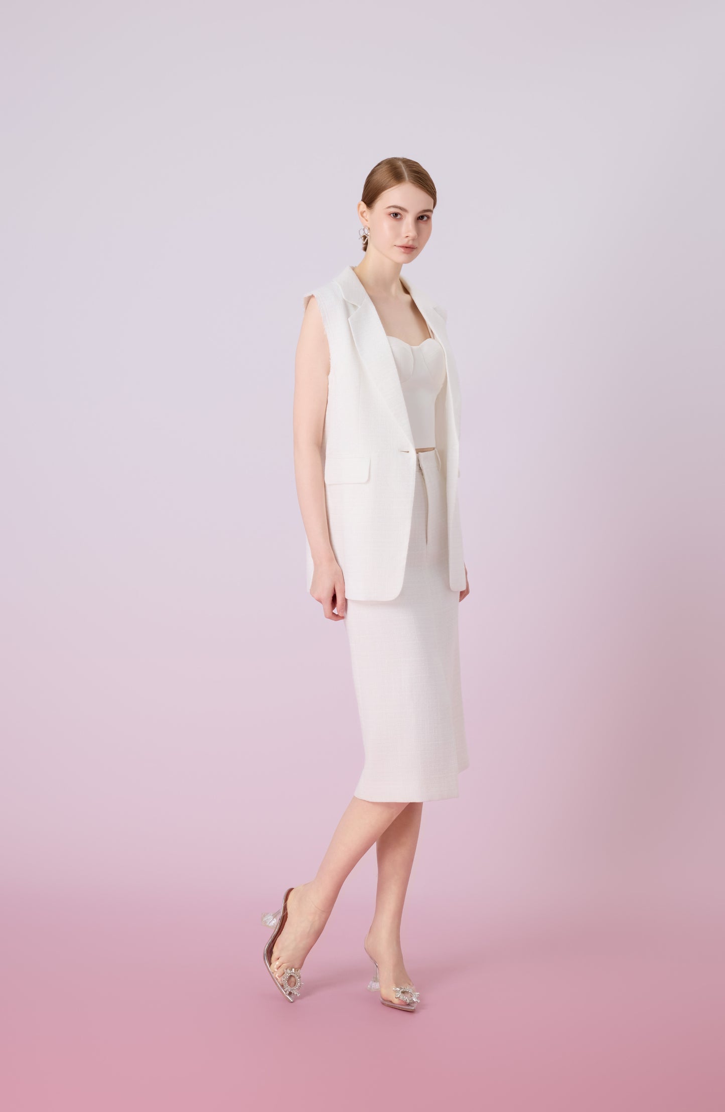 Jacqlyn White Front Slit Pencil Skirt