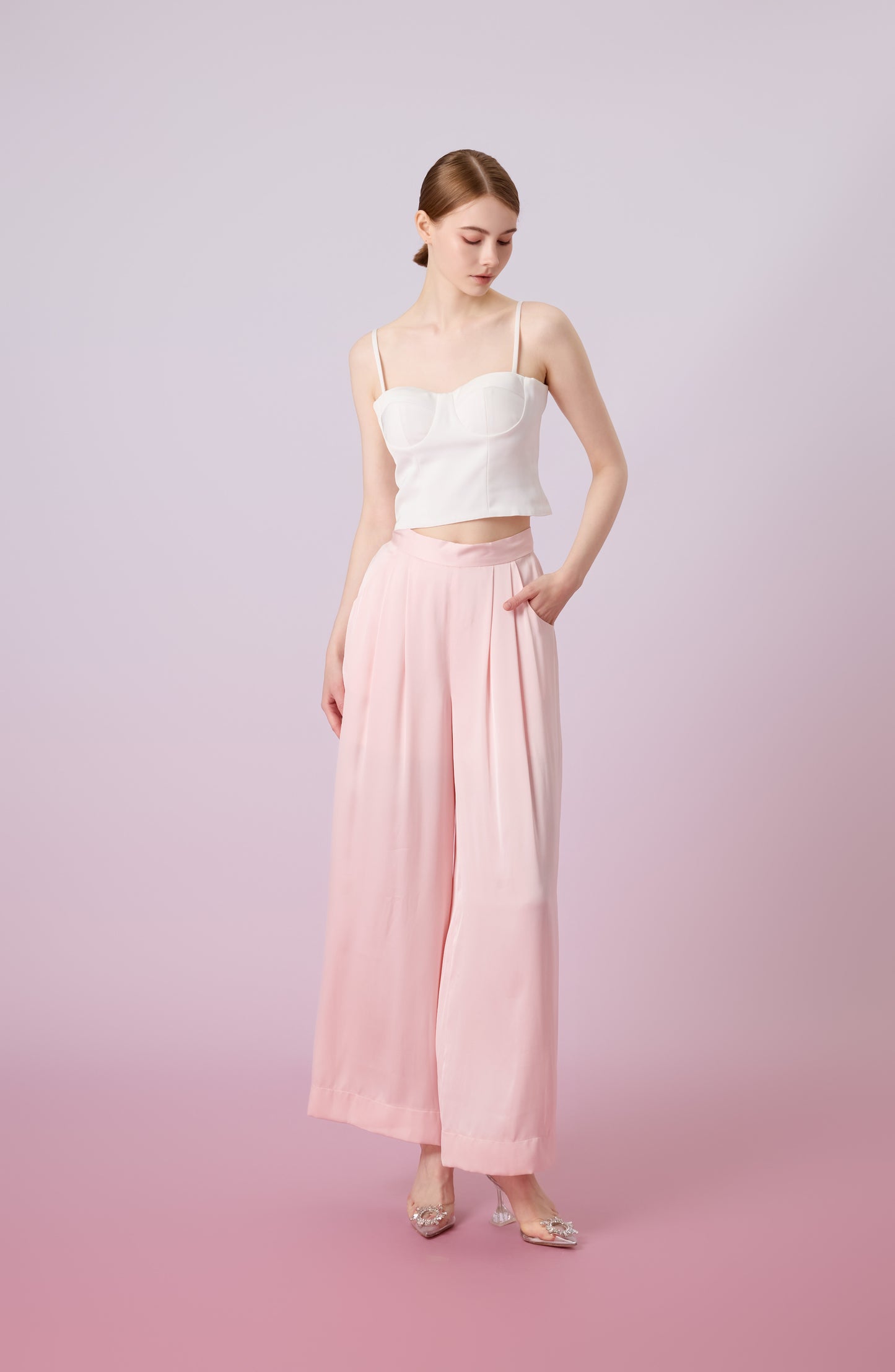 Ginelle Light Pink Sateen Wide Pants