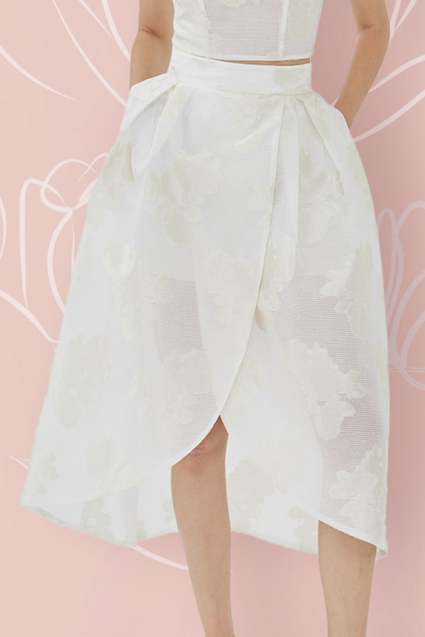 Francena Cream Jacquard Long Skirt - Nimisski