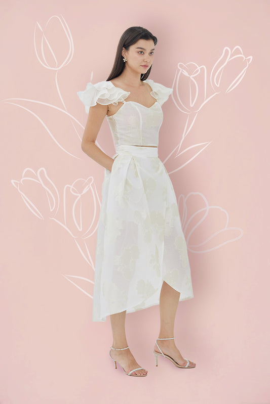 Francena Cream Jacquard Long Skirt - Nimisski