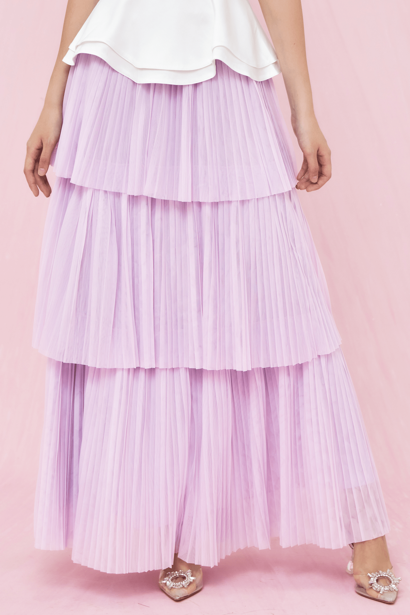 Geniffer Lavender Tiered Tulle Long Skirt - Nimisski