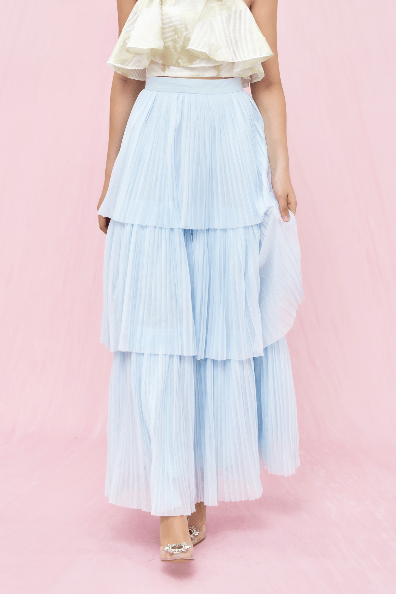Geniffer Light Blue Tiered Tulle Long Skirt - Nimisski