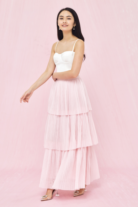 Geniffer Light Pink Tiered Tulle Long Skirt