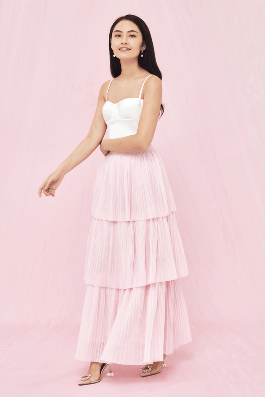 Geniffer Light Pink Tiered Tulle Long Skirt - Nimisski