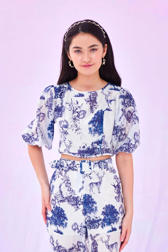 Gracey Blue Floral Prints Top