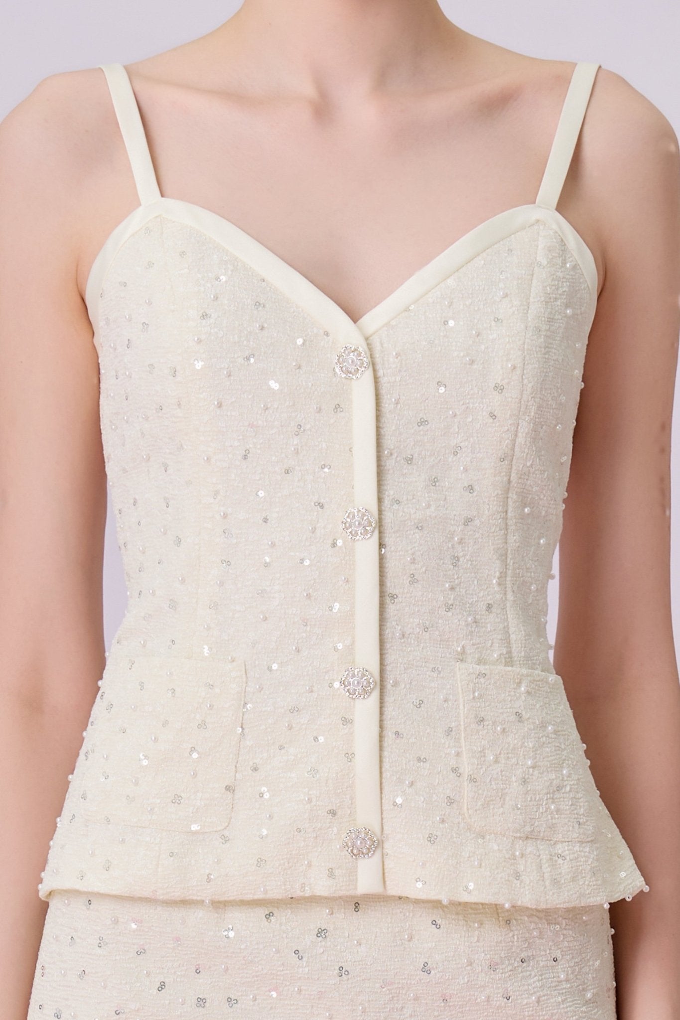 Kate Cream Embellished Strap Top - Nimisski