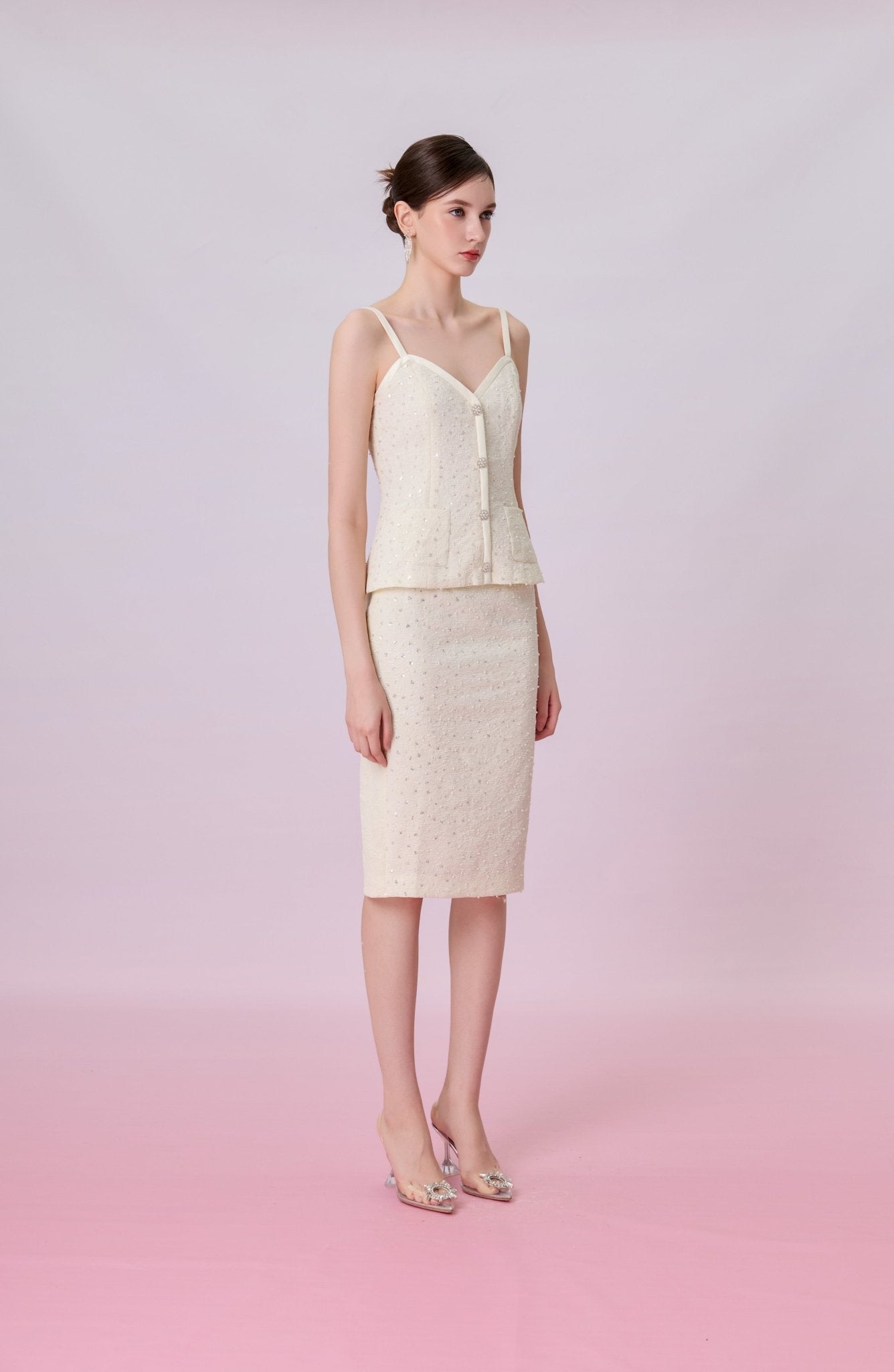 Kate Cream Embellished Pencil Skirt - Nimisski