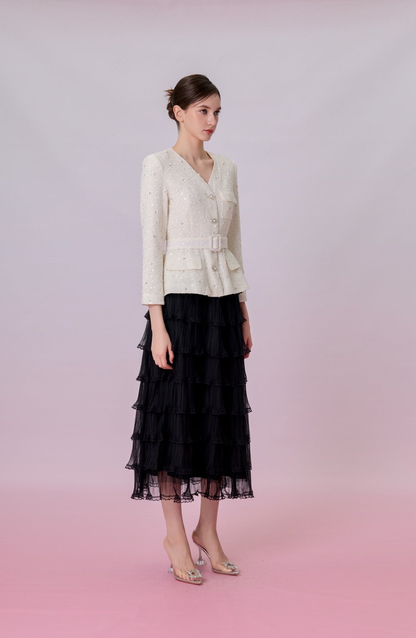 Kayleigh Black Tiered Ruffle Tulle Maxi Skirt - Nimisski