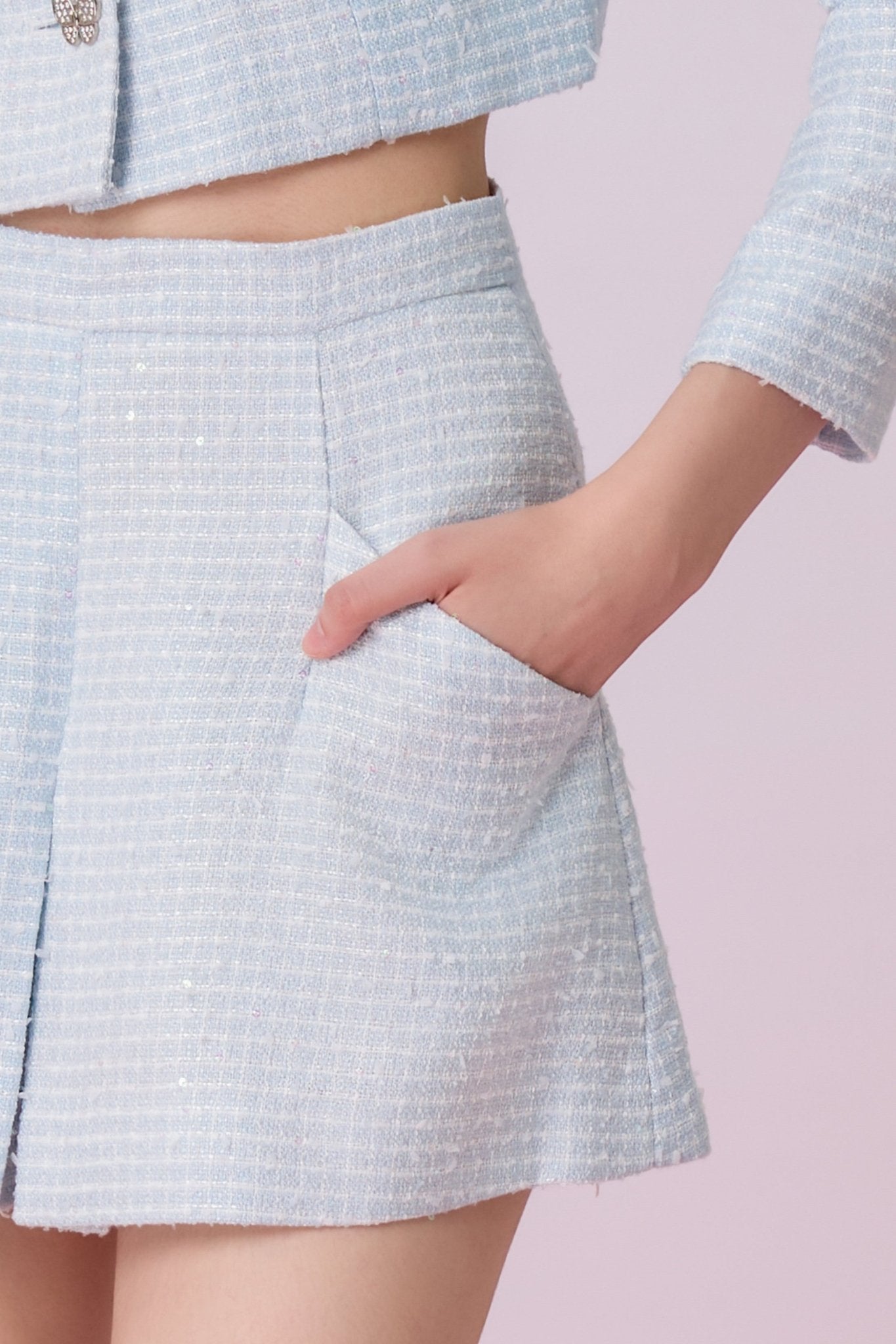 Gillianna Light Blue Tweed A Line Shorts - Nimisski