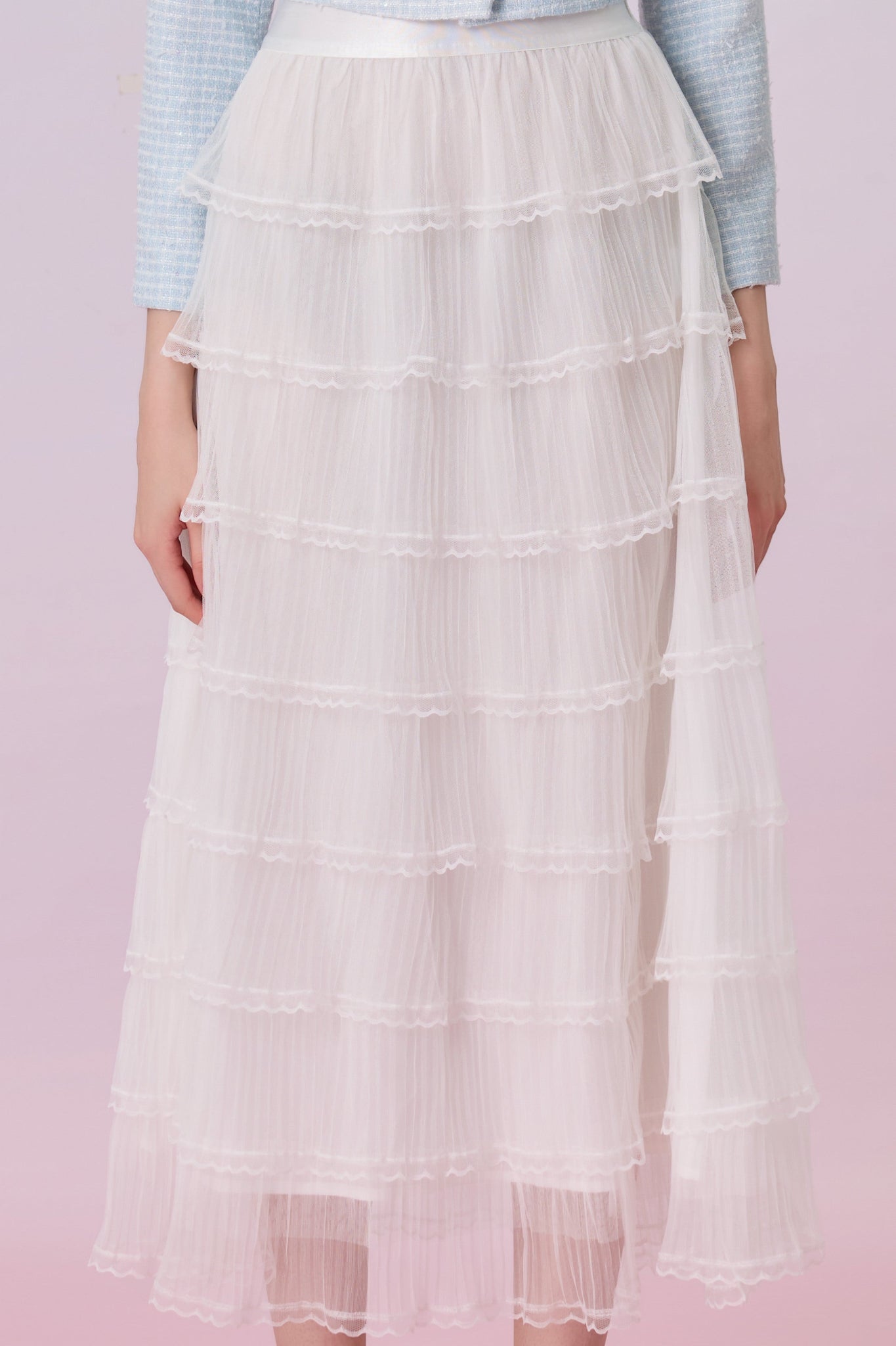 Kayleigh White Tiered Ruffle Tulle Maxi Skirt - Nimisski