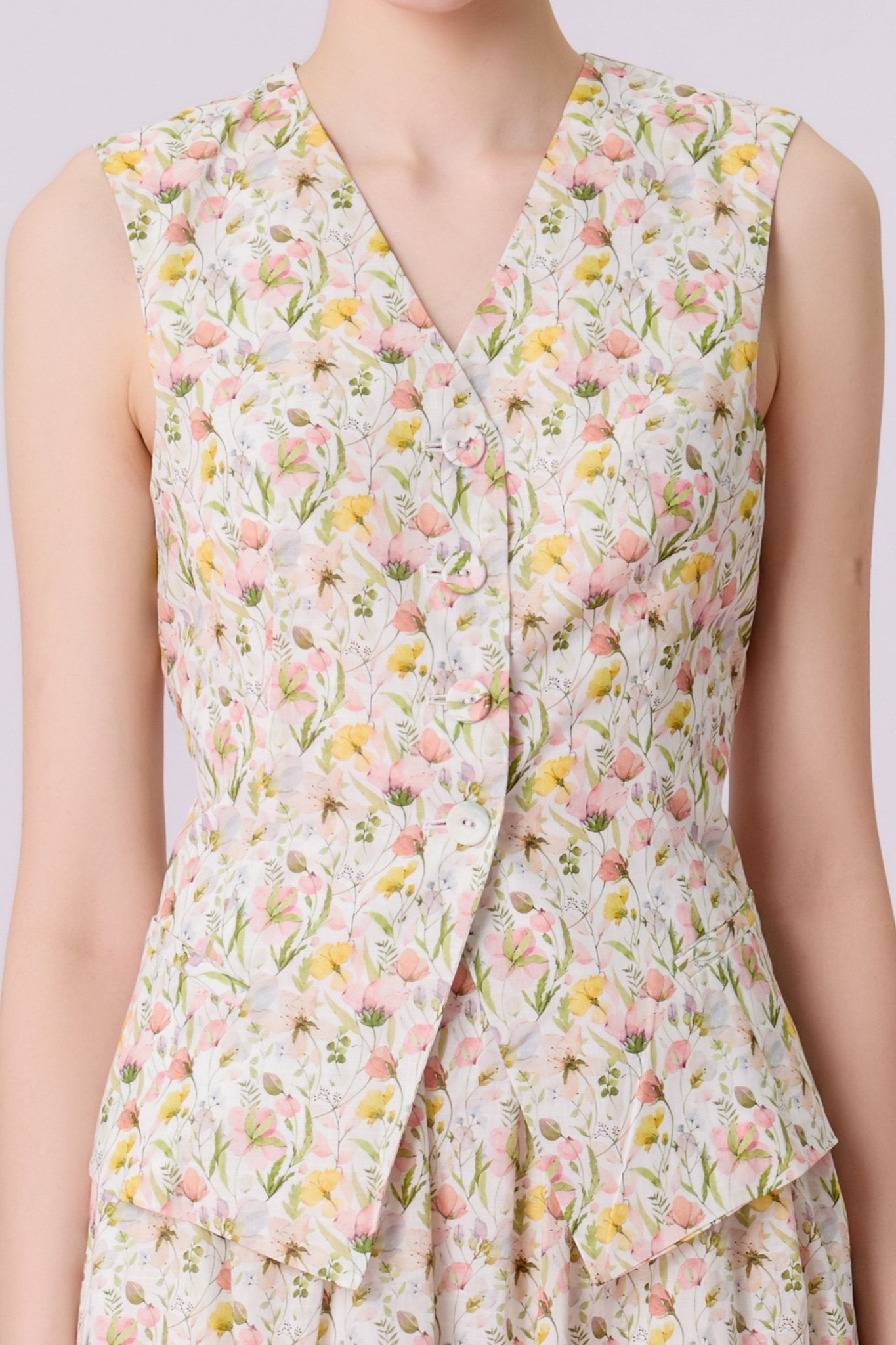 Jaculine Ivory Floral Print Vest - Nimisski