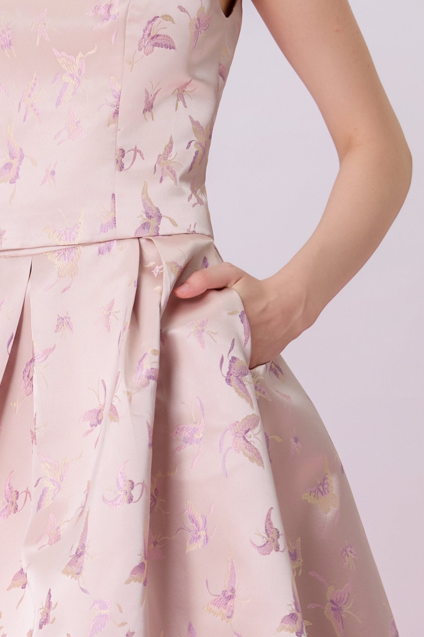 Gizella Dusty Pink Jacquard With Woven Butterfly Pleated Skirt - Nimisski