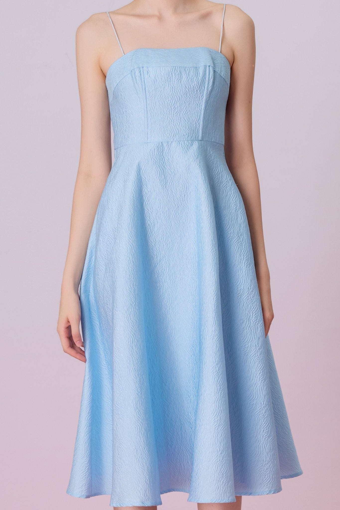 Graciella Blue Jacquard Long Dress - Nimisski