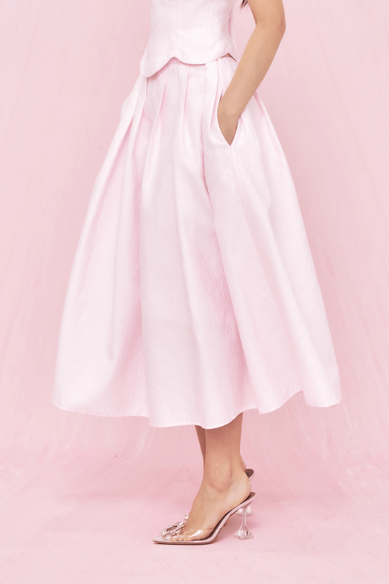 Lainey Pink Jacquard Long Skirt - Nimisski