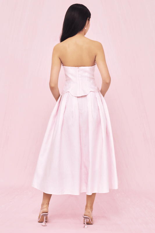 Lainey Pink Jacquard Long Skirt - Nimisski