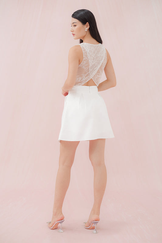 Laney White Flower Jacquard Skirt - Nimisski