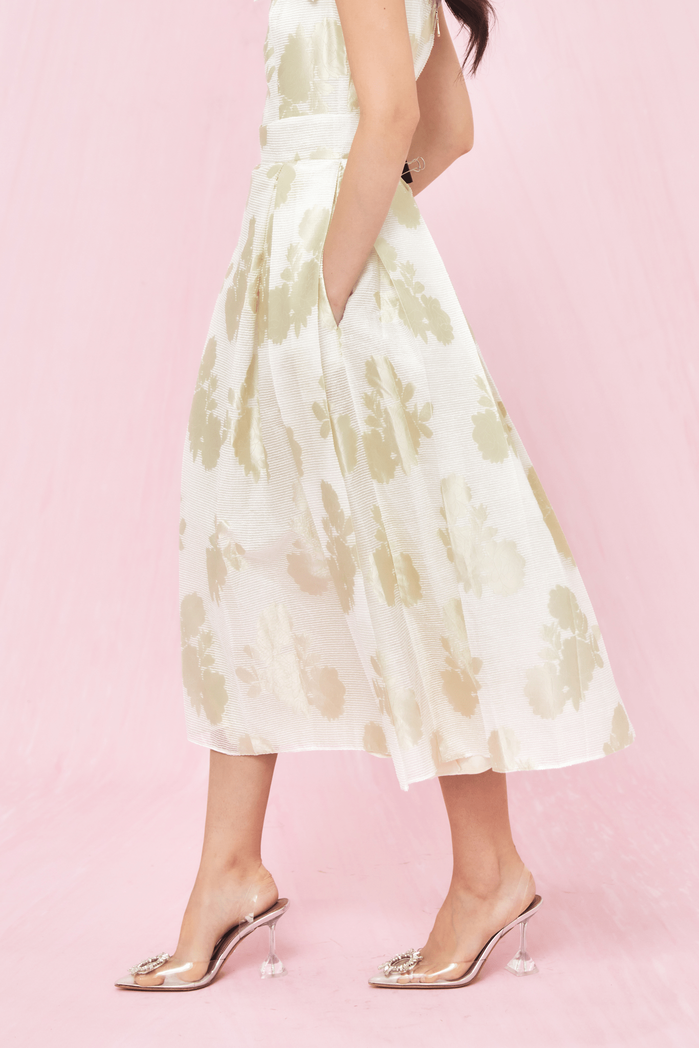 Lucille White Jacquard Long Skirt - Nimisski