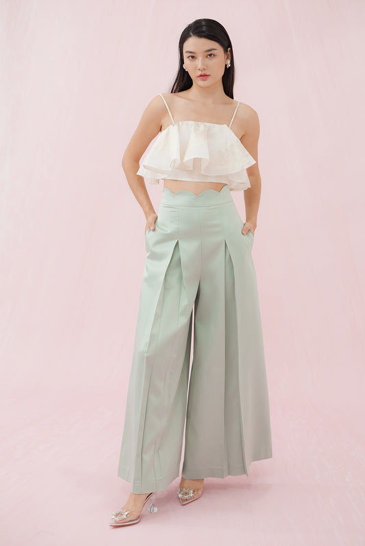 Margo Green Satin Pleated Pants - Nimisski