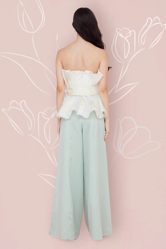 Margot Front Seam Green Satin Pants - Nimisski