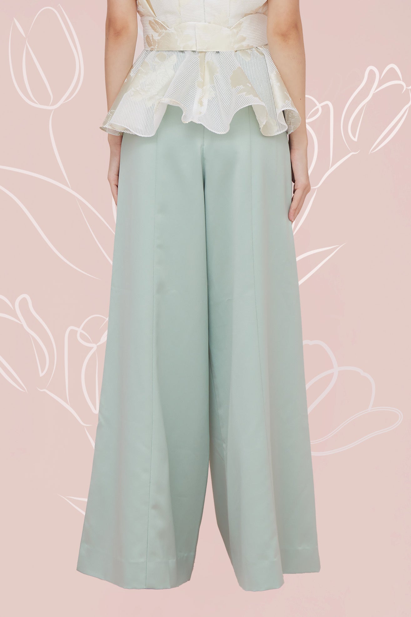 Margot Front Seam Green Satin Pants - Nimisski