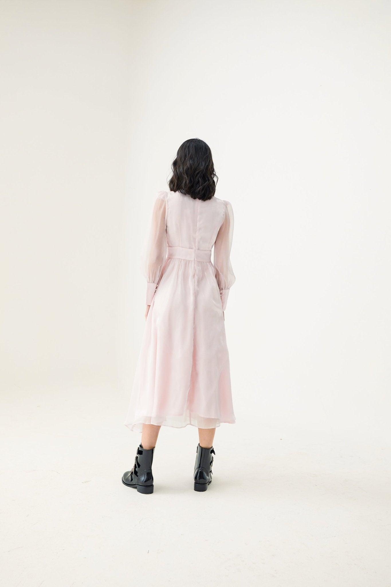 Evangelina Light Pink Long Silk Dress - Nimisski