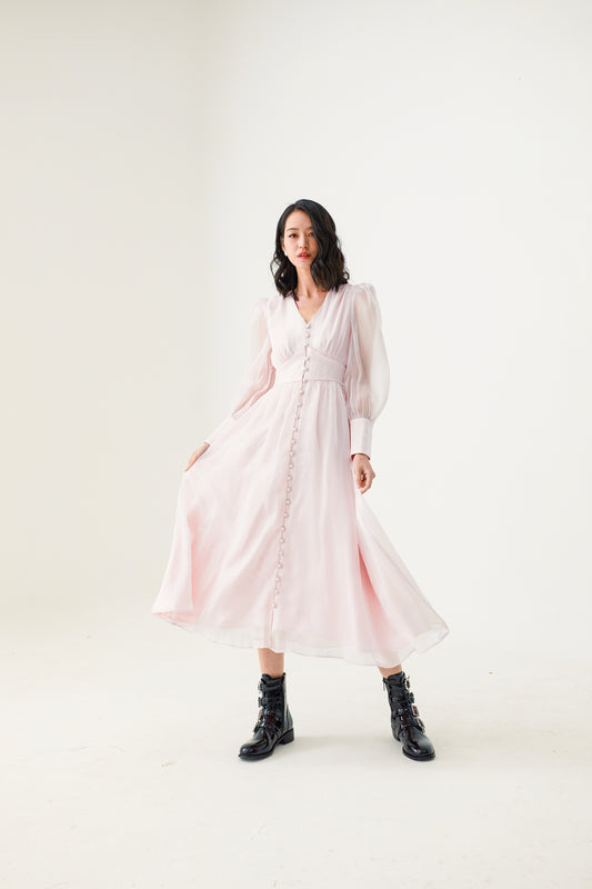 Evangelina Light Pink Long Silk Dress