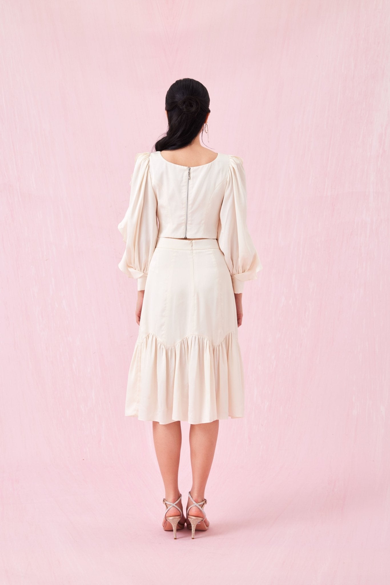 Catiana Beige Glitter Ruffle Skirt - Nimisski
