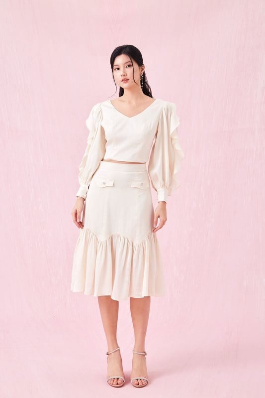 Catiana Beige Glitter Ruffle Skirt - Nimisski