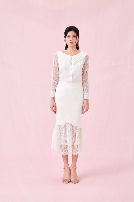 Arjane White Lace Mermaid Skirt - Nimisski