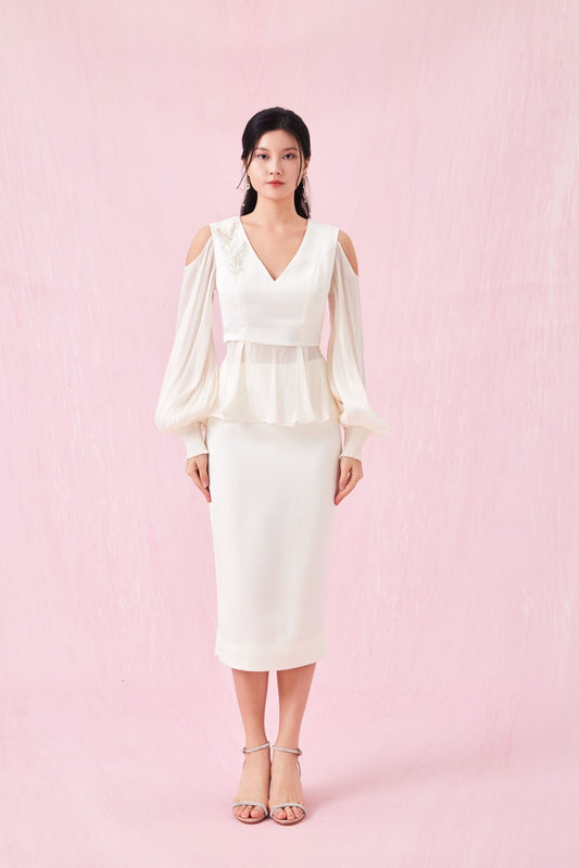 Ghalia Beige Midi Skirt - Nimisski