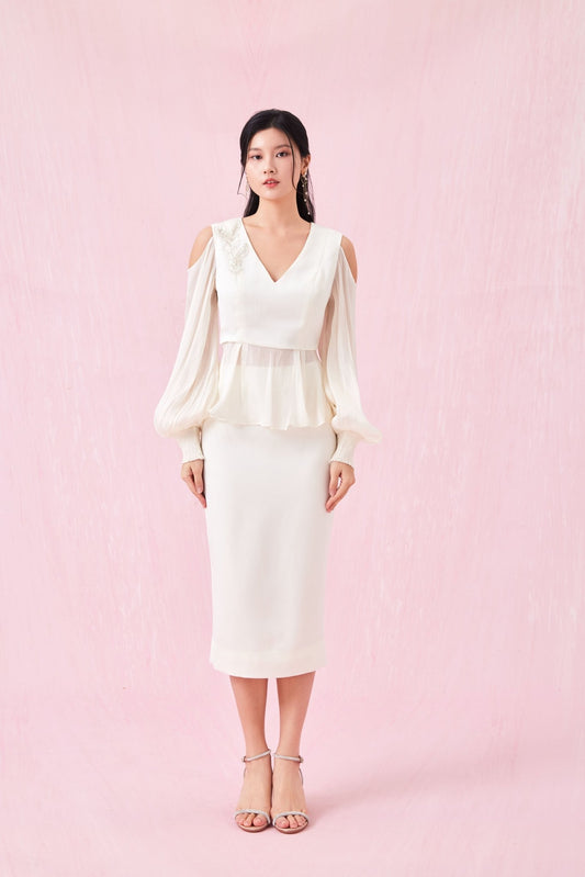 Ghalia Beige Midi Skirt - Nimisski