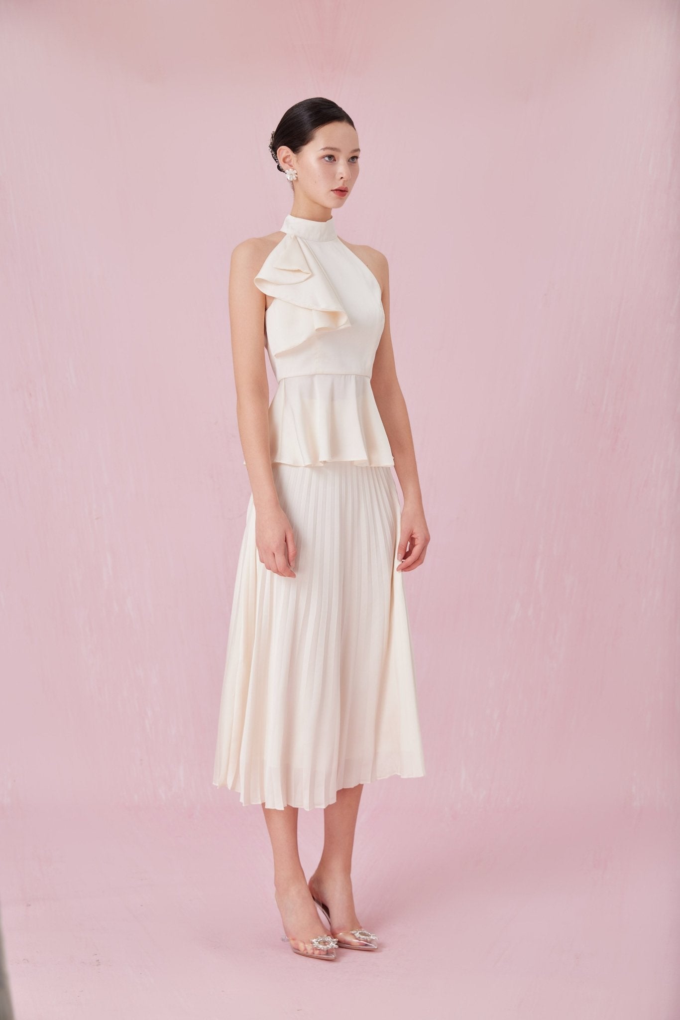 Arlet Cream Pleated A - Line Skirt - Nimisski