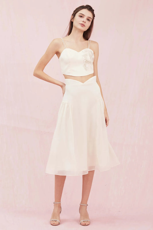 Begonia Cream Organza Midi Skirt - Nimisski