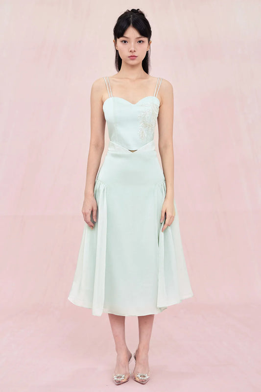 Begonia Green Organza Midi Skirt - Nimisski