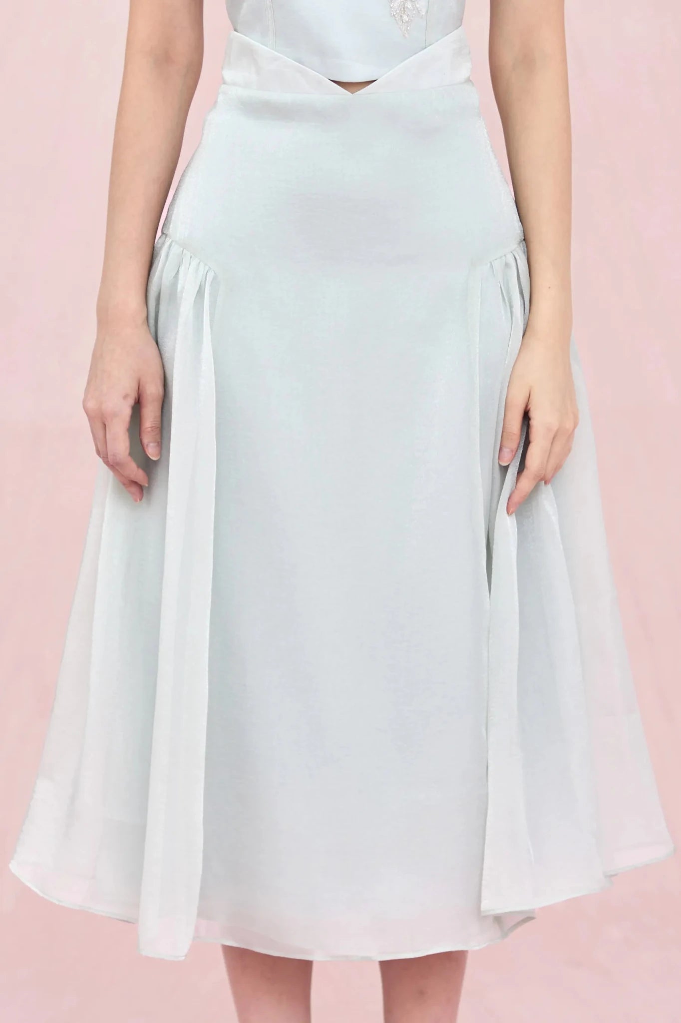Begonia Green Organza Midi Skirt - Nimisski