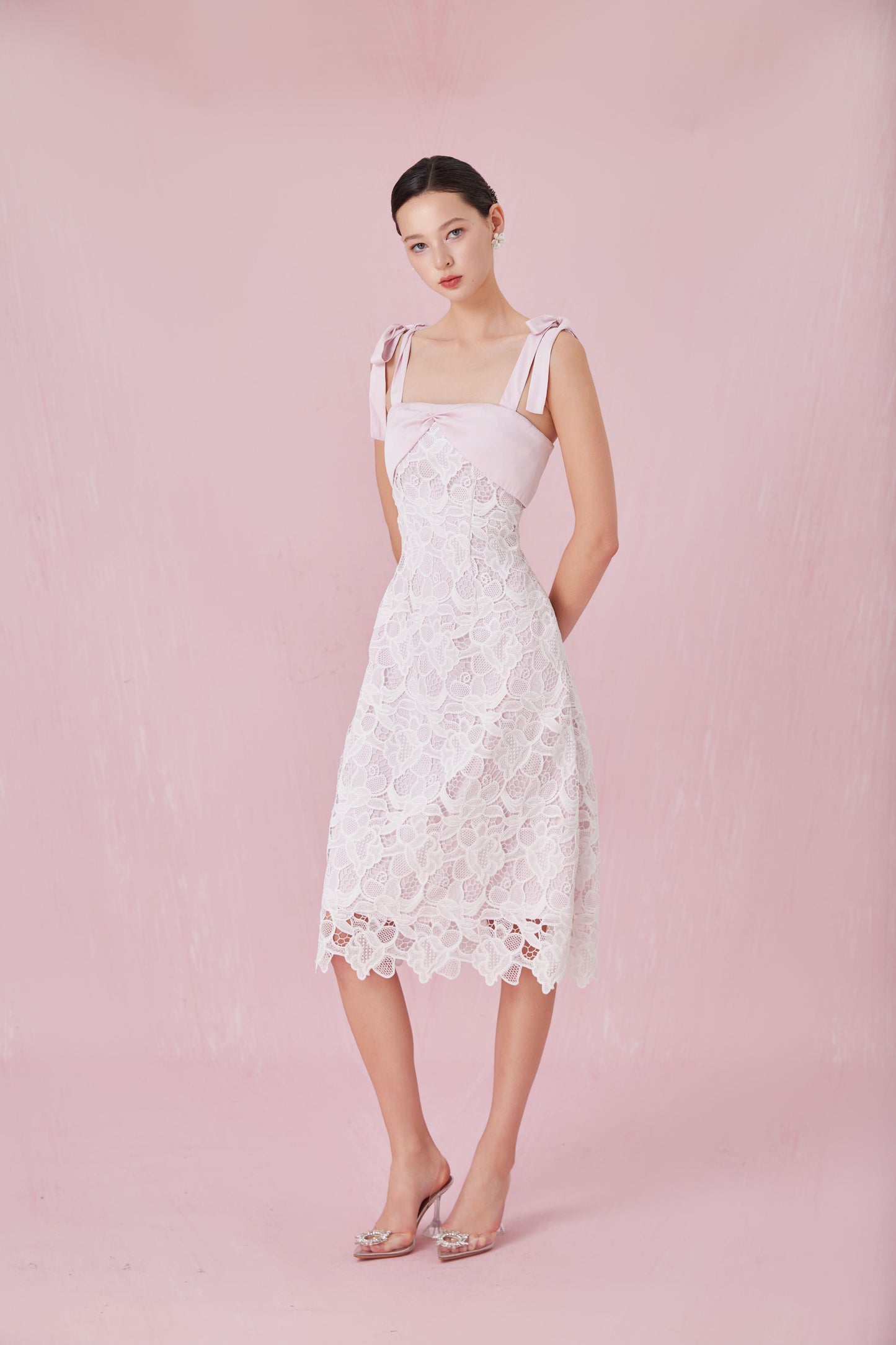 Cerice White Lace Pink Dress