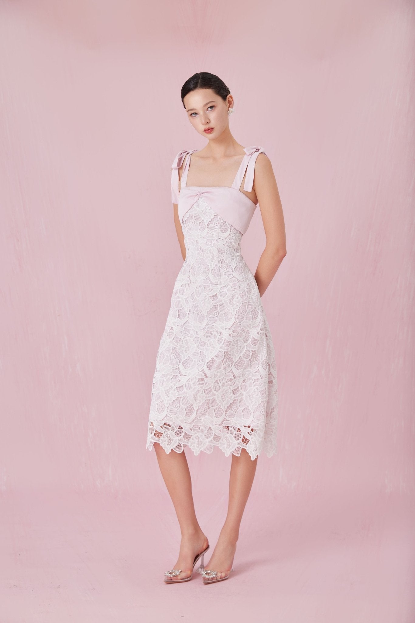 Cerice White Lace Pink Dress - Nimisski