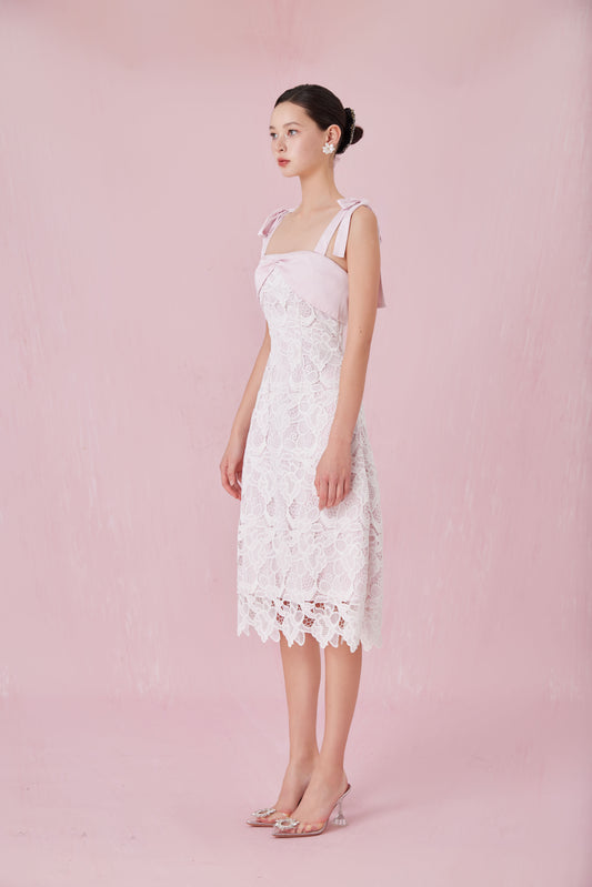 Cerice White Lace Pink Dress