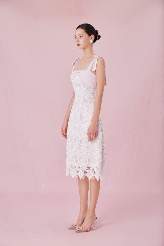 Cerice White Lace Pink Dress - Nimisski