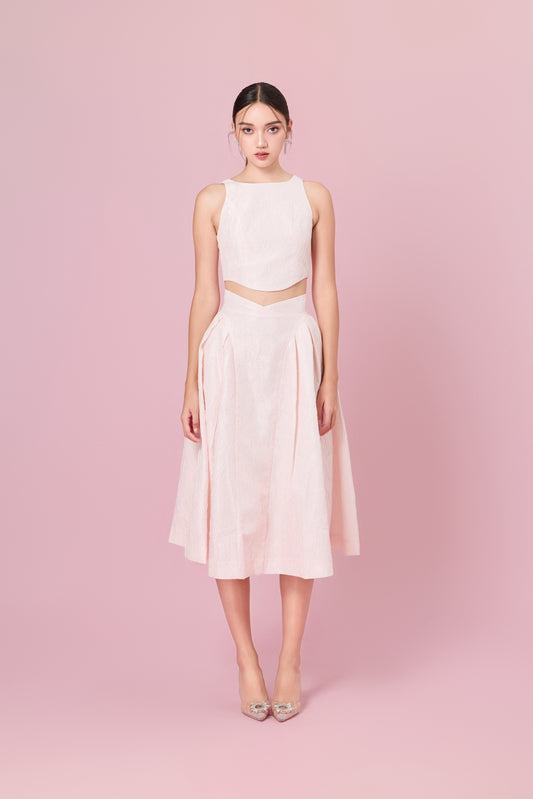 Lizea Pink Jacquard Sleeveless Top