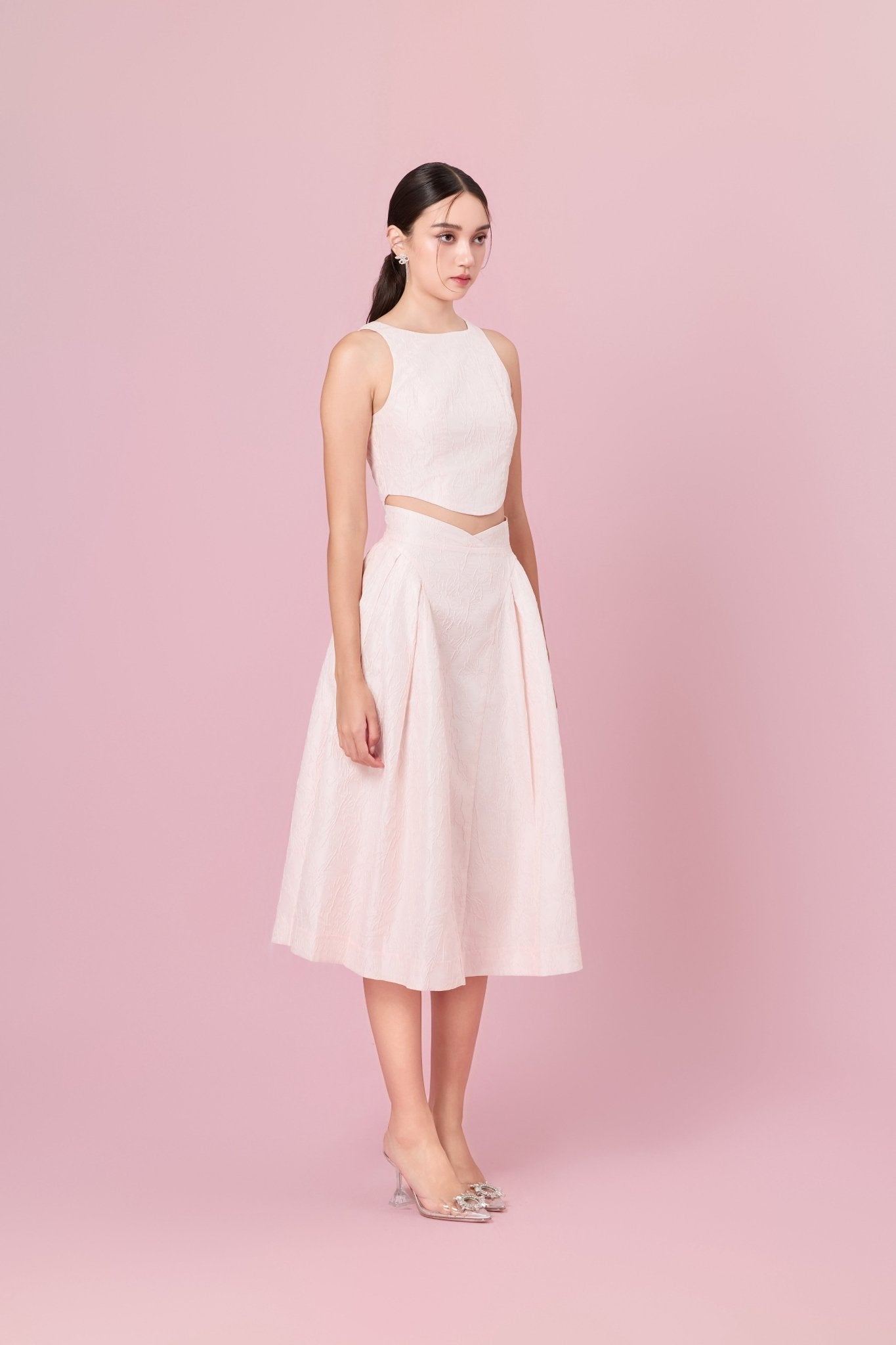 Lizea Pink Jacquard Sleeveless Top - Nimisski