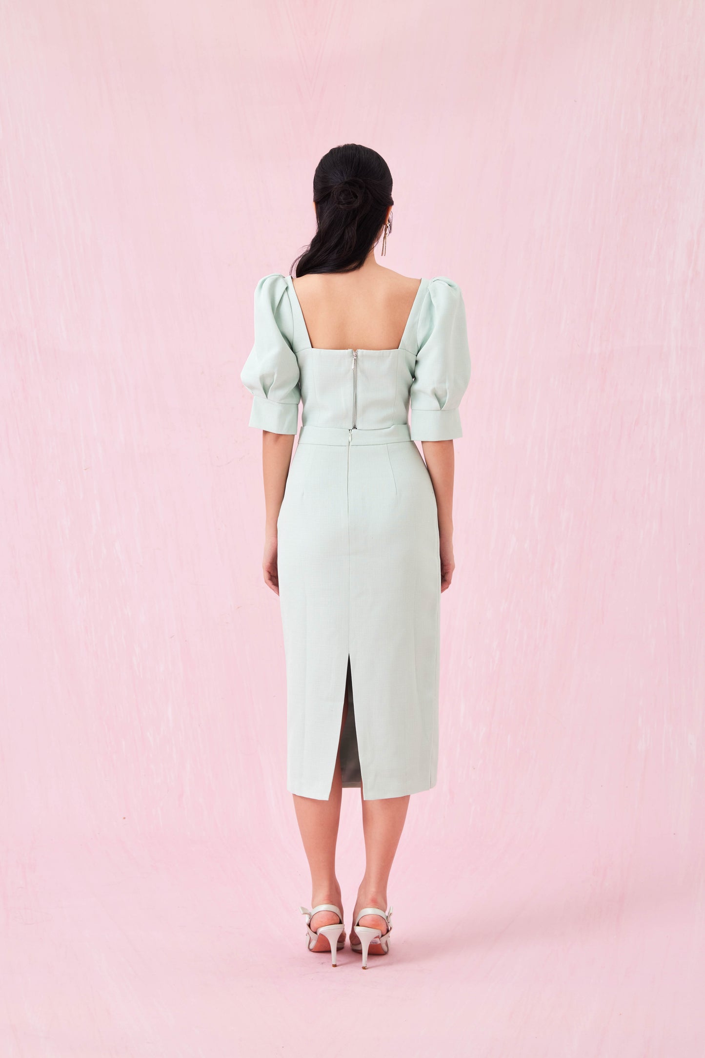 Gilian Light Green Midi Skirt With Slit
