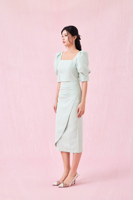 Gilian Light Green Midi Skirt With Slit