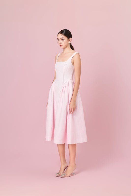 Glady Pink Jacquard Long Dress - Nimisski