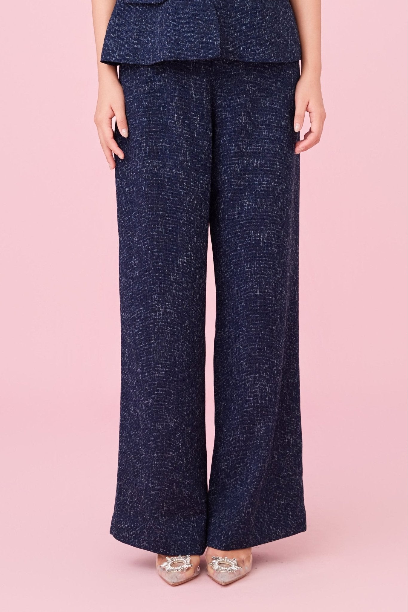 Cherilyn Navy Tweed Wide Leg Pants - Nimisski