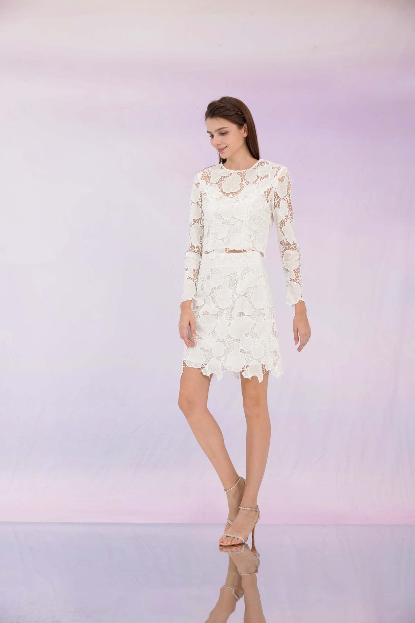 Glenette White Flower Lace Skirt