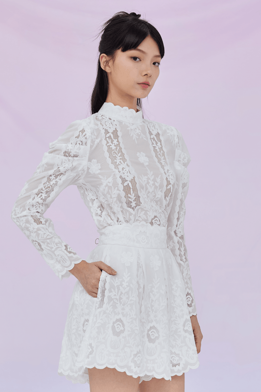 Grethel White Lace Long Sleeve Top - Nimisski